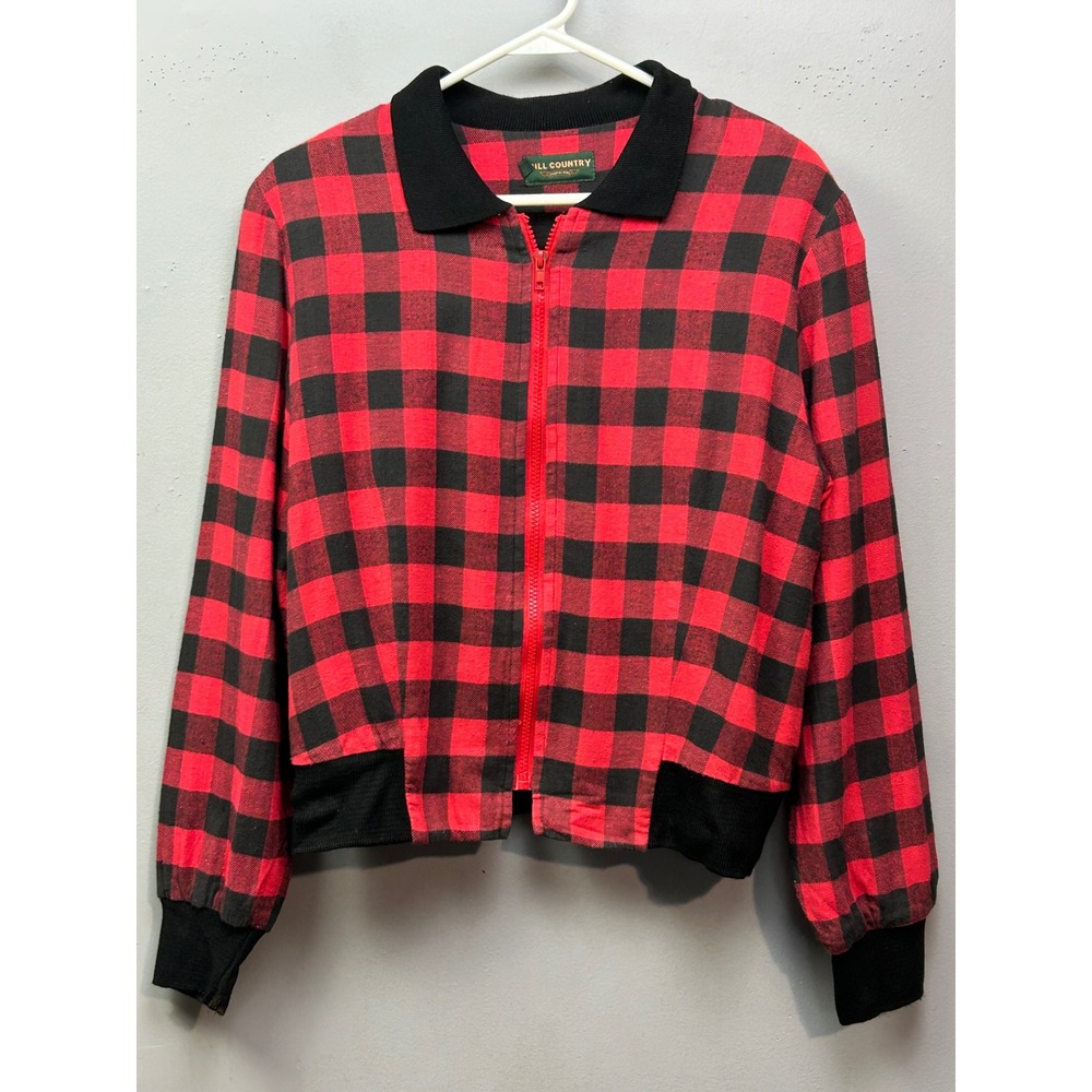 Hill Country Clothiers Red Black Buffalo Plaid‎ Bomber Jacket Womens Large Vtg